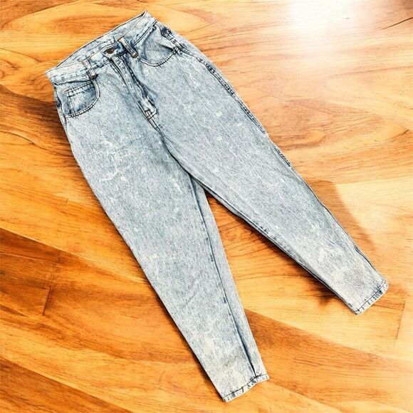 Vintage Sports Fever Acid Wash Bow Zipper Denim Jeans XS/24” - Picture 1 of 8